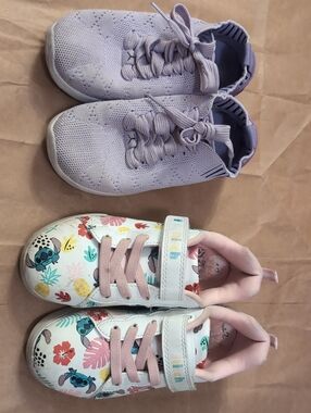 Daskin kids lavender knit sneaker & White Floral Stitch Slip-On Shoes - Set of 2